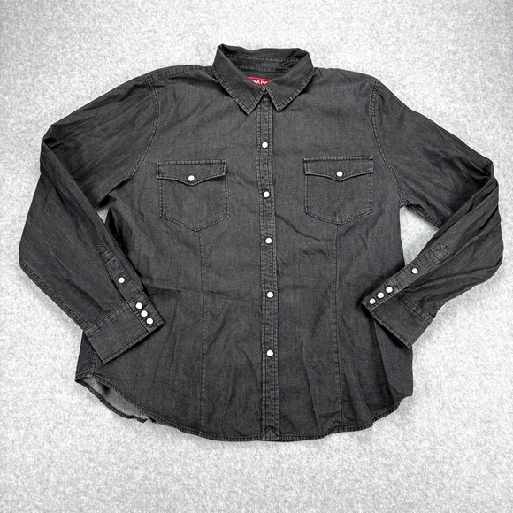 Chaps Tops - Chaps Shirt Womens XL Black Denim Cowgirl Western Pockets Long Sleeve Pearl Snap